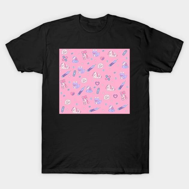 All Better Menhera Animals on Pink T-Shirt by FrostedSoSweet